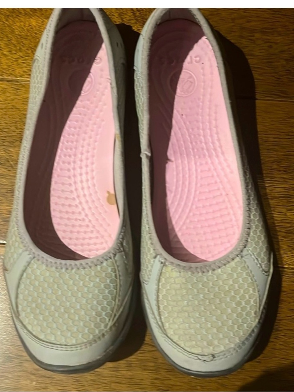 CROCS Women's Light Gray Ballet Flats with Pink Insole